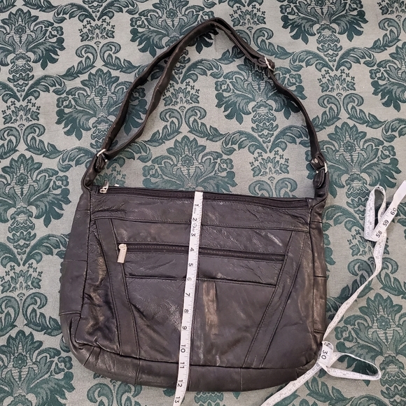 Vintage 100% Genuine Leather Multi-pocket 15"×11"x 4" Crossbody Bag Slingbag - Picture 2 of 12